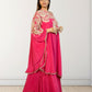 Hot Pink Off-Shoulder Cape with Sharara & Breastiser | Pearl, Lace, Cut Dana & Sequence Work | Indo Western | Sizes L–XXL - Bebo N Lolo
