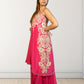 Hot Pink Off-Shoulder Cape with Sharara & Breastiser | Pearl, Lace, Cut Dana & Sequence Work | Indo Western | Sizes L–XXL - Bebo N Lolo