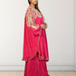Hot Pink Off-Shoulder Cape with Sharara & Breastiser | Pearl, Lace, Cut Dana & Sequence Work | Indo Western | Sizes L–XXL - Bebo N Lolo