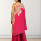 Hot Pink Off-Shoulder Cape with Sharara & Breastiser | Pearl, Lace, Cut Dana & Sequence Work | Indo Western | Sizes L–XXL - Bebo N Lolo