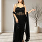 Black Pure Georgette Indo-Western Gown with Cape | Sequence & Cut Dana Work | XS–4XL sizes - Bebo N Lolo
