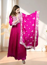 Hot Pink Chinnon Anarkali with Dupatta | Thread & Cut Dana Work | Sizes S–L - Bebo N Lolo