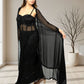 Black Pure Georgette Indo-Western Gown with Cape | Sequence & Cut Dana Work | XS–4XL sizes - Bebo N Lolo