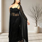 Black Pure Georgette Indo-Western Gown with Cape | Sequence & Cut Dana Work | XS–4XL sizes - Bebo N Lolo