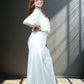 White Crape Bustier with Heavy Jacket & Loose Plazo | Sequin & Cut Dana Work | Sizes S–L - Bebo N Lolo