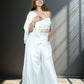White Crape Bustier with Heavy Jacket & Loose Plazo | Sequin & Cut Dana Work | Sizes S–L - Bebo N Lolo