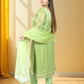 Silk Organza Suit with Santoon Pant & Dupatta | Dabka, Pearl & Lace Work | Green, Lavender & Sky Blue | Sizes M–XL - Bebo N Lolo