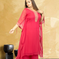 Hot Pink Crape Kaftan with Palazzo | Cut Dana & Sequence Embroidery | Sizes L–XXL - Bebo N Lolo