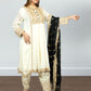 Off White & Black Chinon Anarkali Suit with Salwar & Dupatta | Sequence Embroidery - Bebo N Lolo