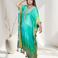 Green Crape Kaftan with Pants | Mirror, Gotta & Patti Work | Sizes M–XL - Bebo N Lolo