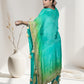 Green Crape Kaftan with Pants | Mirror, Gotta & Patti Work | Sizes M–XL - Bebo N Lolo