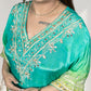 Green Crape Kaftan with Pants | Mirror, Gotta & Patti Work | Sizes M–XL - Bebo N Lolo