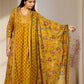 Mustard Pure Cotton A-Line Suit with Pant & Dupatta | Mirror & Lace Work | Sizes S–M - Bebo N Lolo