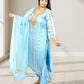 Silk Organza Suit with Santoon Pant & Dupatta | Dabka, Pearl & Lace Work | Green, Lavender & Sky Blue | Sizes M–XL - Bebo N Lolo