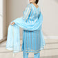 Silk Organza Suit with Santoon Pant & Dupatta | Dabka, Pearl & Lace Work | Green, Lavender & Sky Blue | Sizes M–XL - Bebo N Lolo