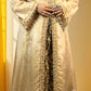 Golden Shimmer Organza A-Line Kurta with Navy Blue Brocket Pant | Lace Work