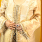 Golden Shimmer Organza A-Line Kurta with Navy Blue Brocket Pant | Lace Work - Bebo N Lolo