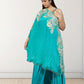 Rama Green Off-Shoulder Cape with Sharara & Breastiser | Pearl, Lace, Cut Dana & Sequence Work | Indo Western | Sizes L–XXL - Bebo N Lolo
