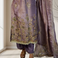 Purple embroidered traditional outfit with a matching dupatta on a neutral background