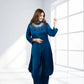 Teal Saartan Long Gathered Shirt with Plazo | Softy & Pearl Work | Sizes M–XL - Bebo N Lolo