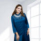 Teal Saartan Long Gathered Shirt with Plazo | Softy & Pearl Work | Sizes M–XL - Bebo N Lolo
