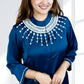 Teal Saartan Long Gathered Shirt with Plazo | Softy & Pearl Work | Sizes M–XL - Bebo N Lolo