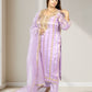Silk Organza Suit with Santoon Pant & Dupatta | Dabka, Pearl & Lace Work | Green, Lavender & Sky Blue | Sizes M–XL - Bebo N Lolo