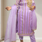 Silk Organza Suit with Santoon Pant & Dupatta | Dabka, Pearl & Lace Work | Green, Lavender & Sky Blue | Sizes M–XL - Bebo N Lolo