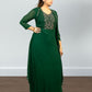 Bottle Green Pure Gorget One-Piece Gown | Cut Dana & Pearl Embroidery | Sizes M–XL - Bebo N Lolo