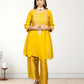 Pure Crape A-Line Cord Set with Brocket Palazzo | Jari, Sirozki & Cut Dana Work | Mustard & Hot Pink | Sizes L–XXL - Bebo N Lolo