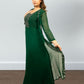 Bottle Green Pure Gorget One-Piece Gown | Cut Dana & Pearl Embroidery | Sizes M–XL - Bebo N Lolo