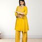 Pure Crape A-Line Cord Set with Brocket Palazzo | Jari, Sirozki & Cut Dana Work | Mustard & Hot Pink | Sizes L–XXL - Bebo N Lolo