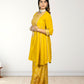 Pure Crape A-Line Cord Set with Brocket Palazzo | Jari, Sirozki & Cut Dana Work | Mustard & Hot Pink | Sizes L–XXL - Bebo N Lolo