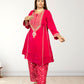 Pure Crape A-Line Cord Set with Brocket Palazzo | Jari, Sirozki & Cut Dana Work | Mustard & Hot Pink | Sizes L–XXL - Bebo N Lolo