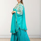 Rama Green Off-Shoulder Cape with Sharara & Breastiser | Pearl, Lace, Cut Dana & Sequence Work | Indo Western | Sizes L–XXL - Bebo N Lolo