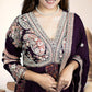 Wine Chinnon Anarkali with Pant & Four-Side Bordered Dupatta | Sequin & Dabka Work | Sizes M–XL - Bebo N Lolo