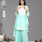 Mint Green Pure Shinon Short Anarkali with Sharara | Thread, Sequin & Hand Work | Sizes L–XXL - Bebo N Lolo