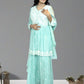 Mint Green Pure Shinon Short Anarkali with Sharara | Thread, Sequin & Hand Work | Sizes L–XXL - Bebo N Lolo