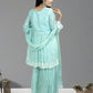 Mint Green Pure Shinon Short Anarkali with Sharara | Thread, Sequin & Hand Work | Sizes L–XXL - Bebo N Lolo