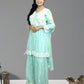 Mint Green Pure Shinon Short Anarkali with Sharara | Thread, Sequin & Hand Work | Sizes L–XXL - Bebo N Lolo