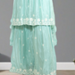 Mint Green Pure Shinon Short Anarkali with Sharara | Thread, Sequin & Hand Work | Sizes L–XXL - Bebo N Lolo