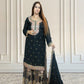 Chinnon Chiffon Sharara Suit with Jari & Sequin Work | Heavy Embroidery | Black & Rama Green | Sizes L–XXLtta | L–XL Sizes - Bebo N Lolo