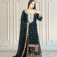 Chinnon Chiffon Sharara Suit with Jari & Sequin Work | Heavy Embroidery | Black & Rama Green | Sizes L–XXLtta | L–XL Sizes - Bebo N Lolo