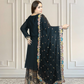 Chinnon Chiffon Sharara Suit with Jari & Sequin Work | Heavy Embroidery | Black & Rama Green | Sizes L–XXLtta | L–XL Sizes - Bebo N Lolo
