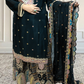 Chinnon Chiffon Sharara Suit with Jari & Sequin Work | Heavy Embroidery | Black & Rama Green | Sizes L–XXLtta | L–XL Sizes - Bebo N Lolo