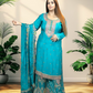 Chinnon Chiffon Sharara Suit with Jari & Sequin Work | Heavy Embroidery | Black & Rama Green | Sizes L–XXLtta | L–XL Sizes - Bebo N Lolo