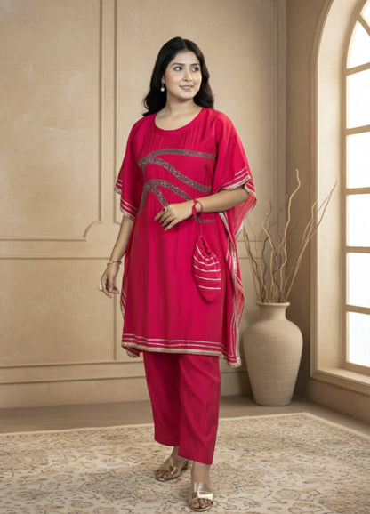 Pink Cotton Kaftan Set | Cutdana Handwork Kaftan with Pant | Festive & Daily Wear