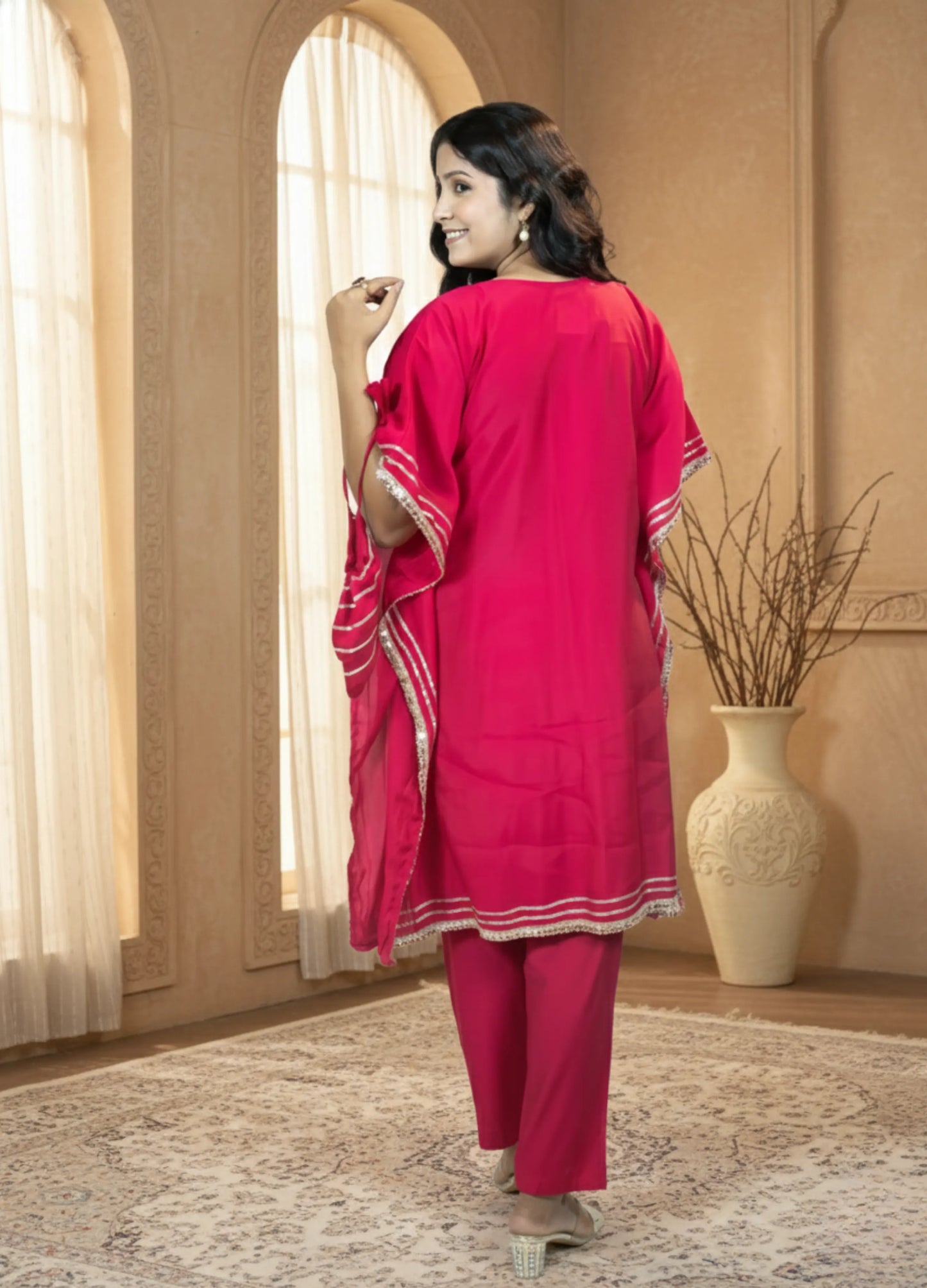Pink Cotton Kaftan Set | Cutdana Handwork Kaftan with Pant | Festive & Daily Wear